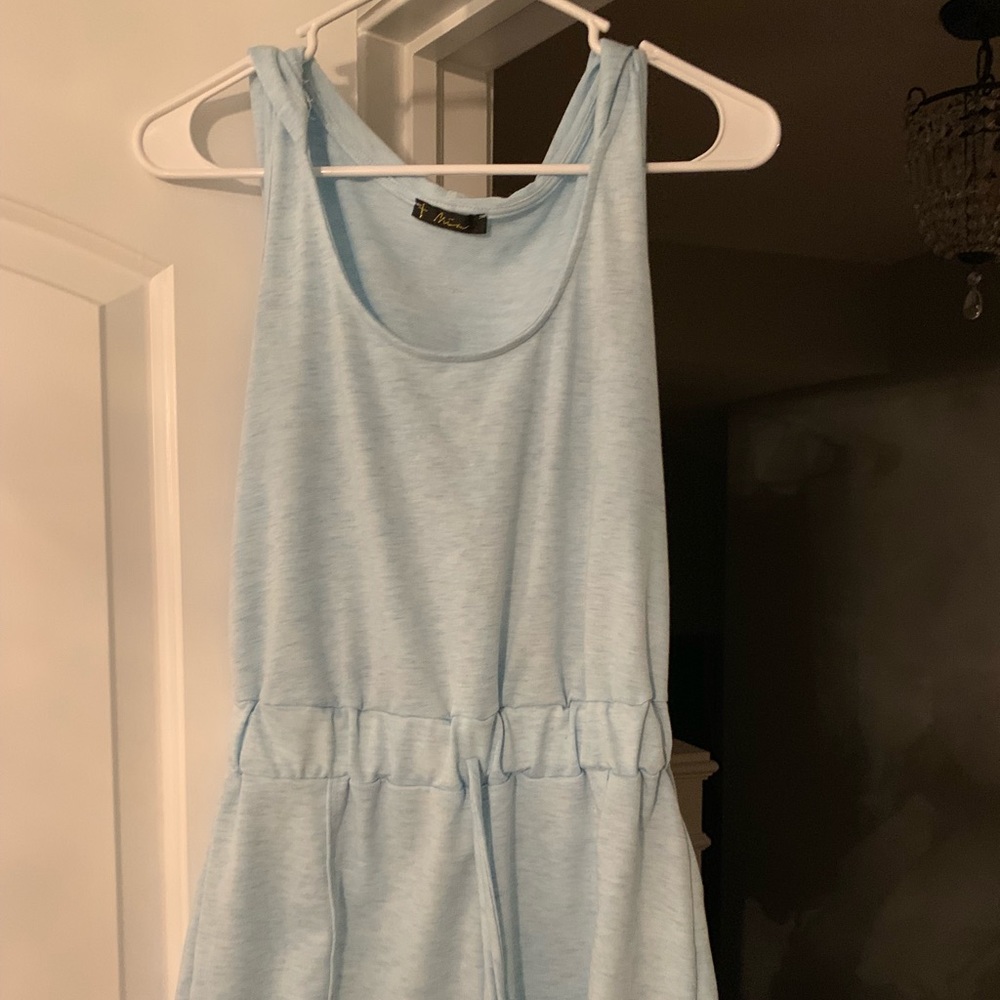 Light Blue Hooded Short Romper - Size S
